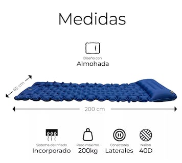 Foto 5 | Colchón Autoinflable Portátil Cama Para Acampar Colchoneta Color Azul