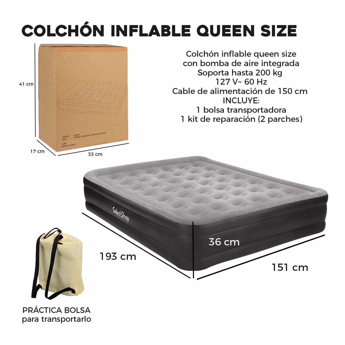 Foto 4 pulgar | Colchón Inflable Queen Size + Bomba Inflable  Eo Safe Imports Esi-15324 Multicolor