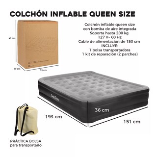 Foto 3 | Colchón Inflable Queen Size + Bomba Inflable Eo Safe Imports Esi-15324 Multicolor