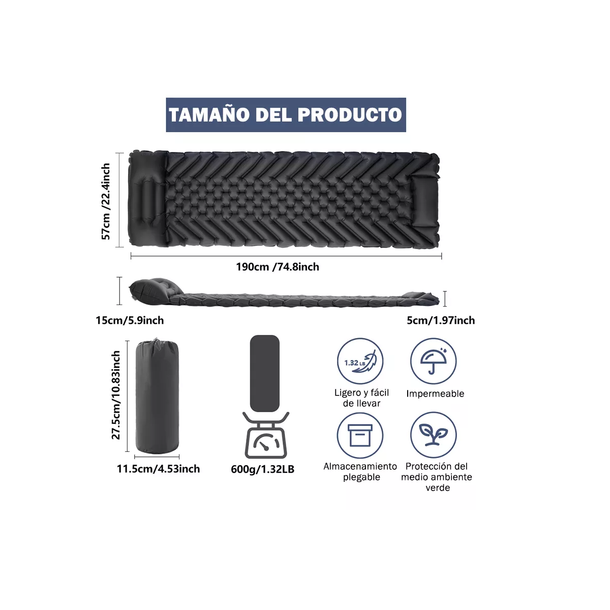 Foto 3 pulgar | Colchón Autoinflable Portátil Cama Para Acampar Eo Safe Imports Esi-16869  Negro
