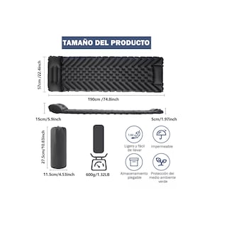 Foto 2 | Colchón Autoinflable Portátil Cama Para Acampar Eo Safe Imports Esi-16869 Negro