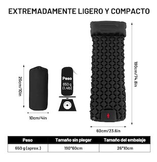 Foto 4 | Colchon Inflable Para Acampar Autoinflable Portátil Individual Negro