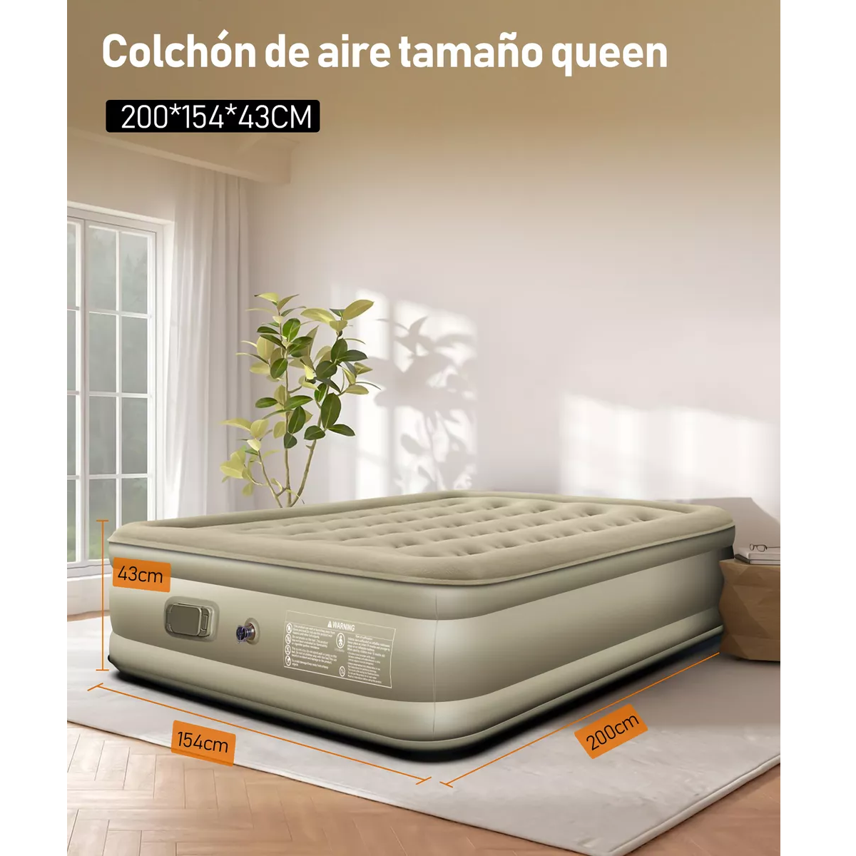 Foto 2 | Colchón Inflable Matrimonial Bomba Aire Eléctrica Recargable Eo Safe Imports Esi-16477 Beige