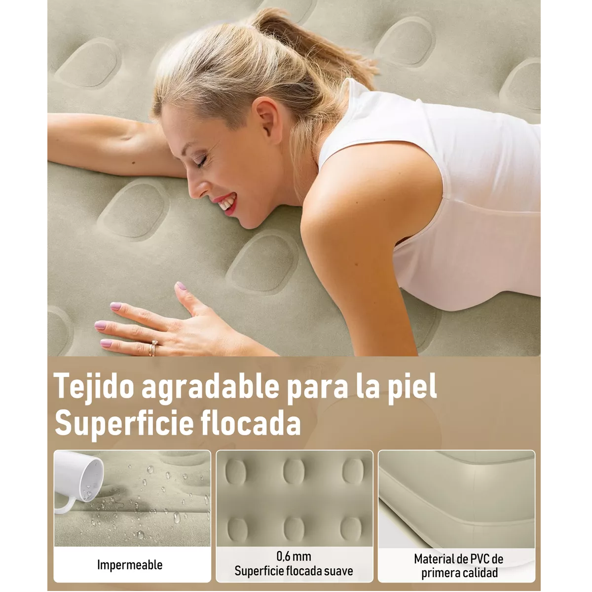 Foto 4 pulgar | Colchón Inflable Matrimonial Bomba Aire Eléctrica Recargable Eo Safe Imports Esi-16477 Beige