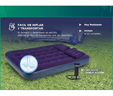 Foto 2 | Colchón Inflable 2 Plazas Matrimonial + 2 Almohadas Eo Safe Imports Esi-18573 Multicolor