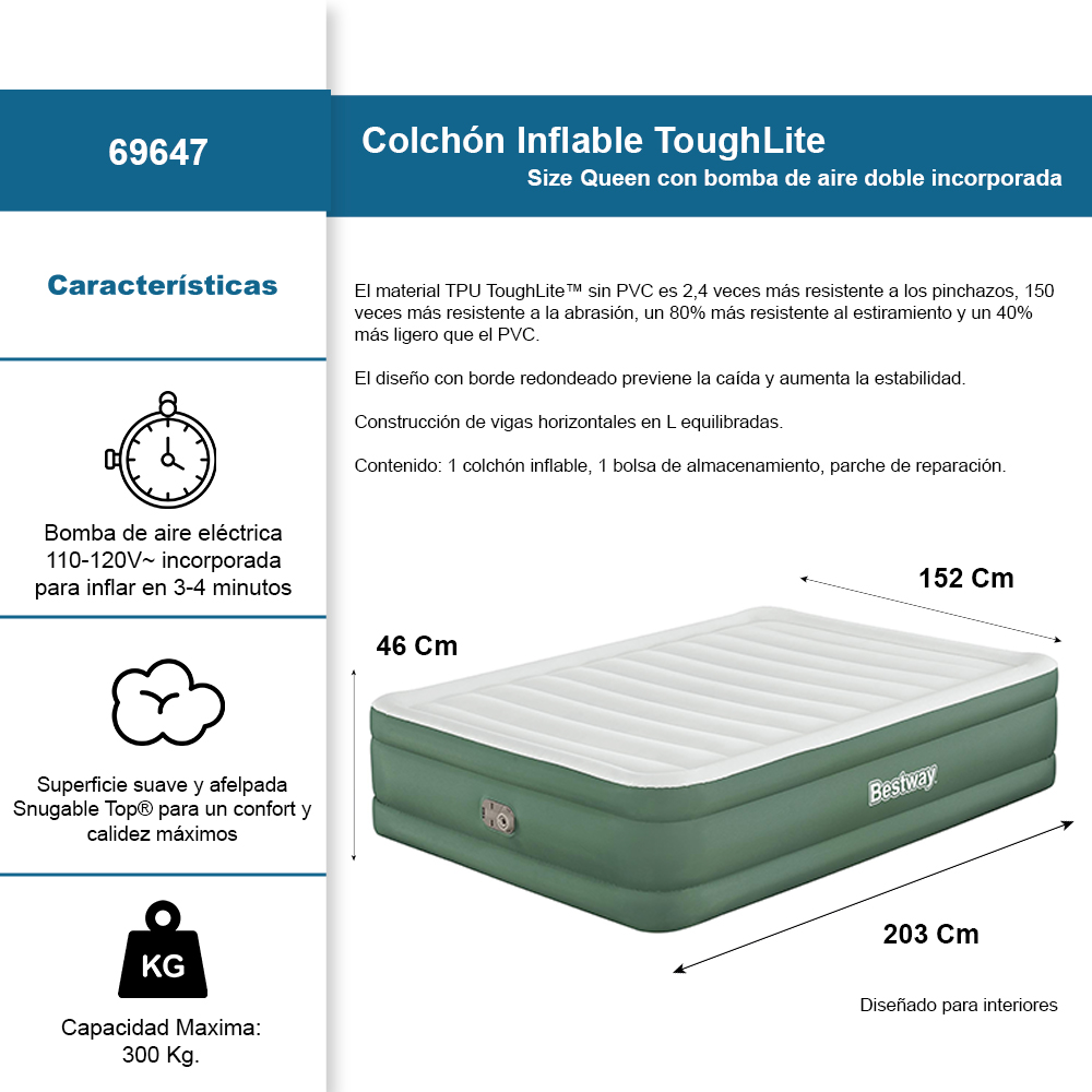 Foto 2 | Colchón Inflable Queen Size Bestway Premium Tpu Con Bomba