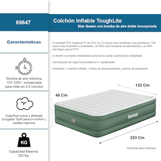 Foto 2 | Colchón Inflable Queen Size Bestway Premium Tpu Con Bomba