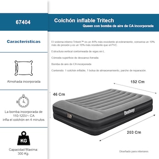 Foto 2 | Colchón Inflable Queen Size Bestway Con Almohada Y Bomba