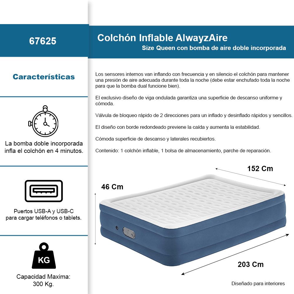Foto 3 pulgar | Colchón Inflable Queen Size Tecnología Alwayzaire Bestway Con Bomba