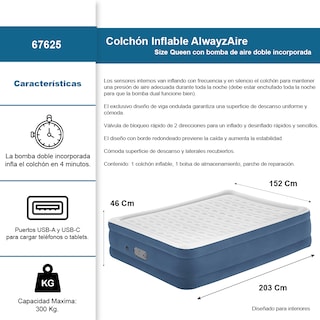 Foto 2 | Colchón Inflable Queen Size Tecnología Alwayzaire Bestway Con Bomba