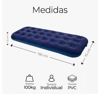 Foto 2 | Colchon Inflable Individual Camping Cama De Aire Portatil Color Azul