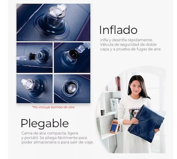 Foto 4 | Colchon Inflable Individual Camping Cama De Aire Portatil Color Azul