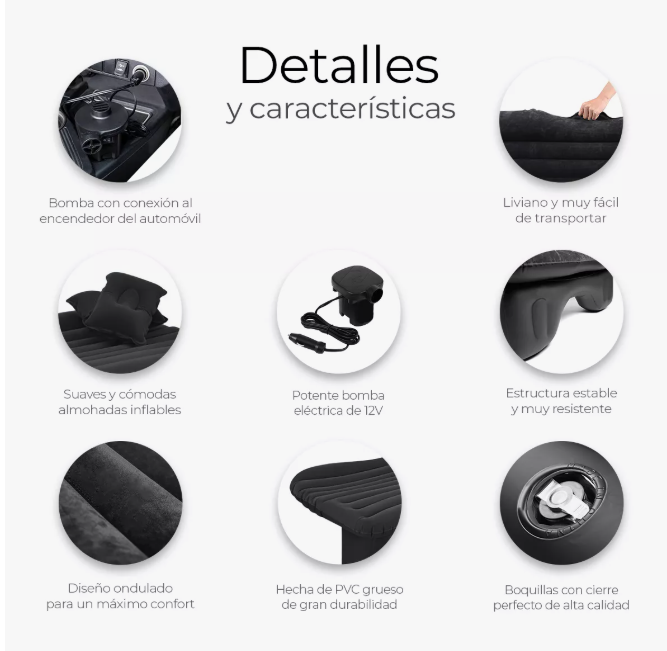 Foto 6 pulgar | Colchón Inflable Para Coche, Asiento Trasero De Auto Con Bomba