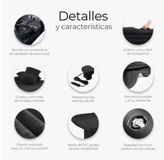 Foto 5 | Colchón Inflable Para Coche, Asiento Trasero De Auto Con Bomba