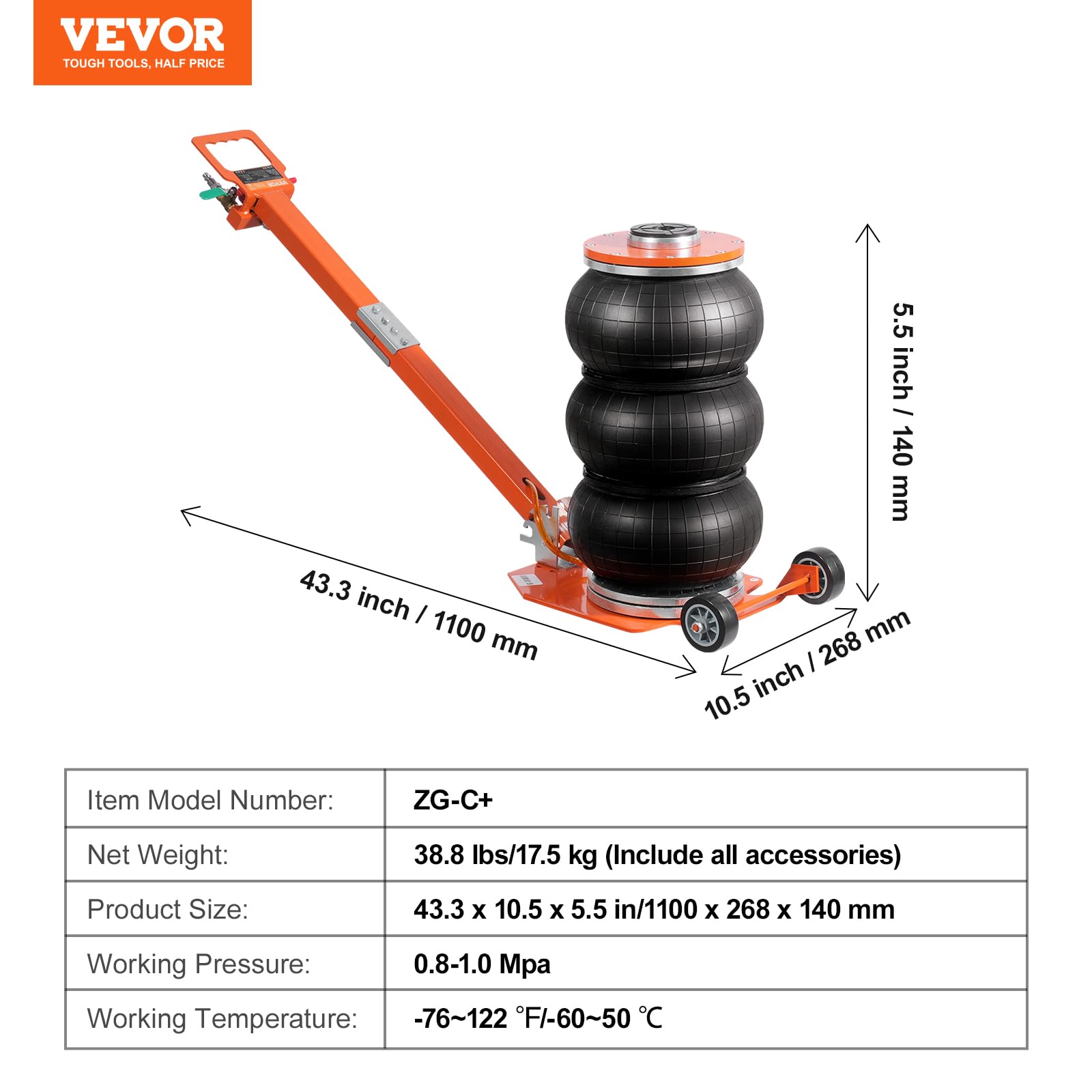 Foto 7 | Bolsa Triple Air Jack Vevor De 3 Toneladas/6600 Libras Para Coche Suv - Venta Internacional.