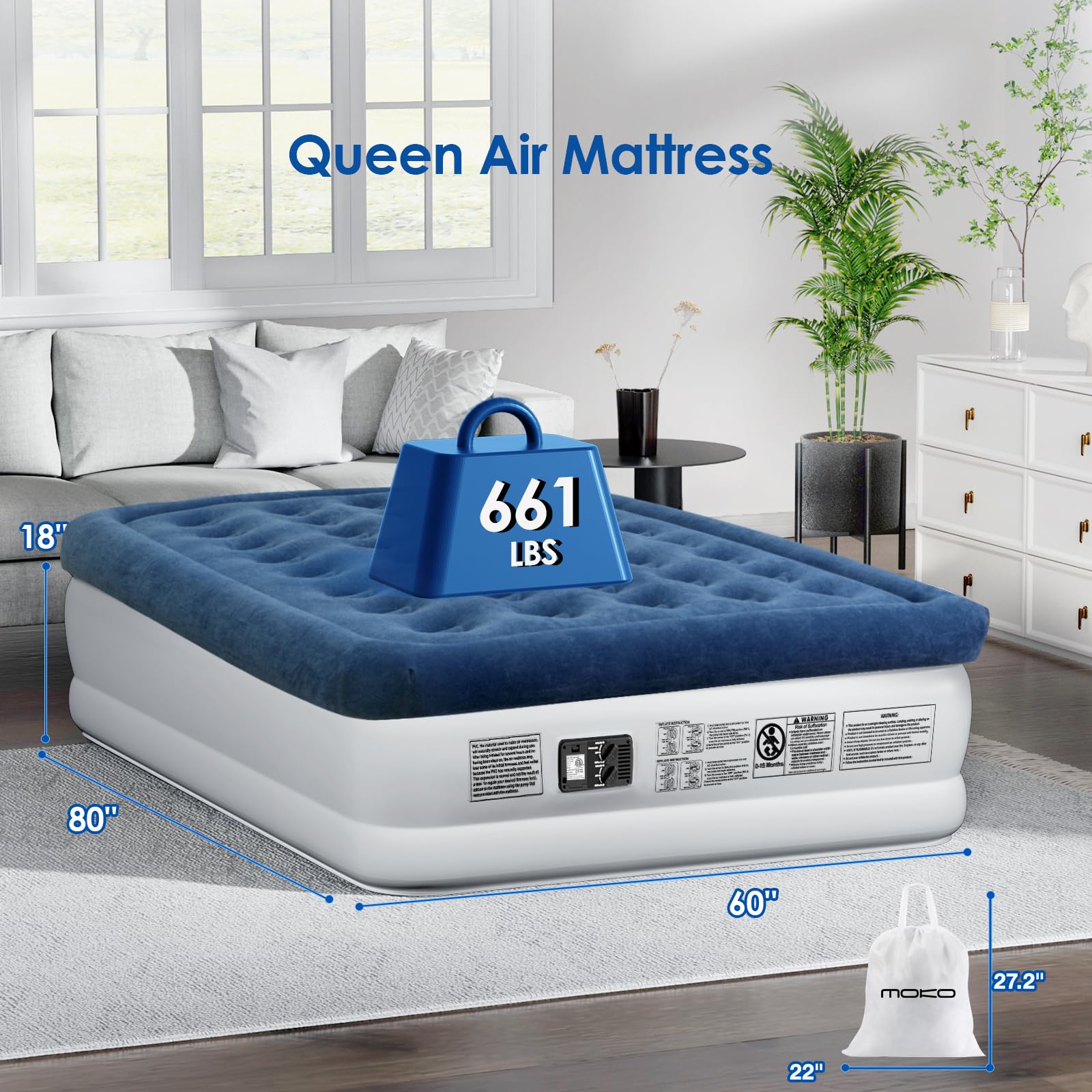 Foto 6 | Colchón Inflable Moko Queen Con Bomba Integrada De 18 Pulgadas - Venta Internacional.