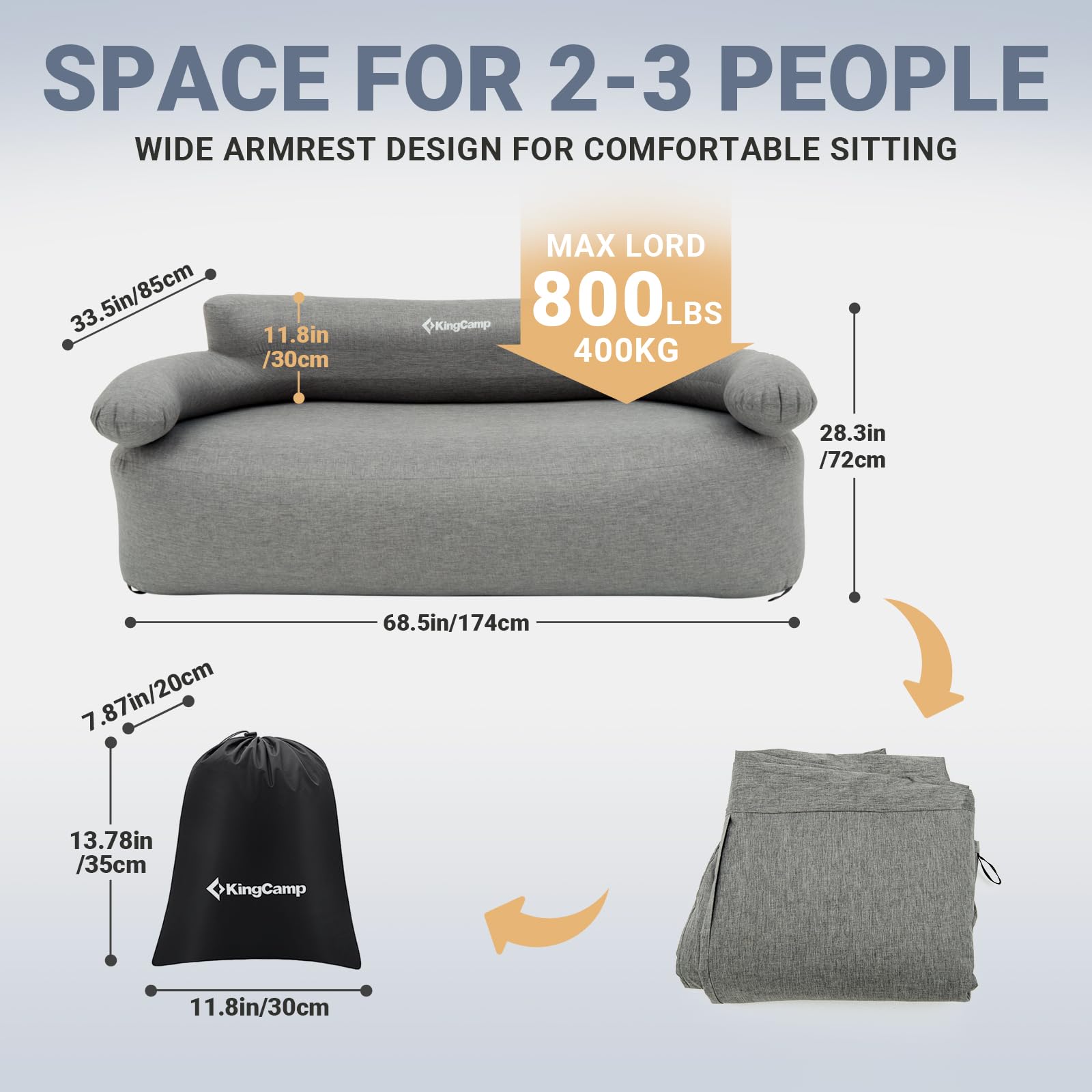 Foto 4 pulgar | Sofá Inflable Kingcamp Doble Para Acampar, 400 Kg - Venta Internacional.