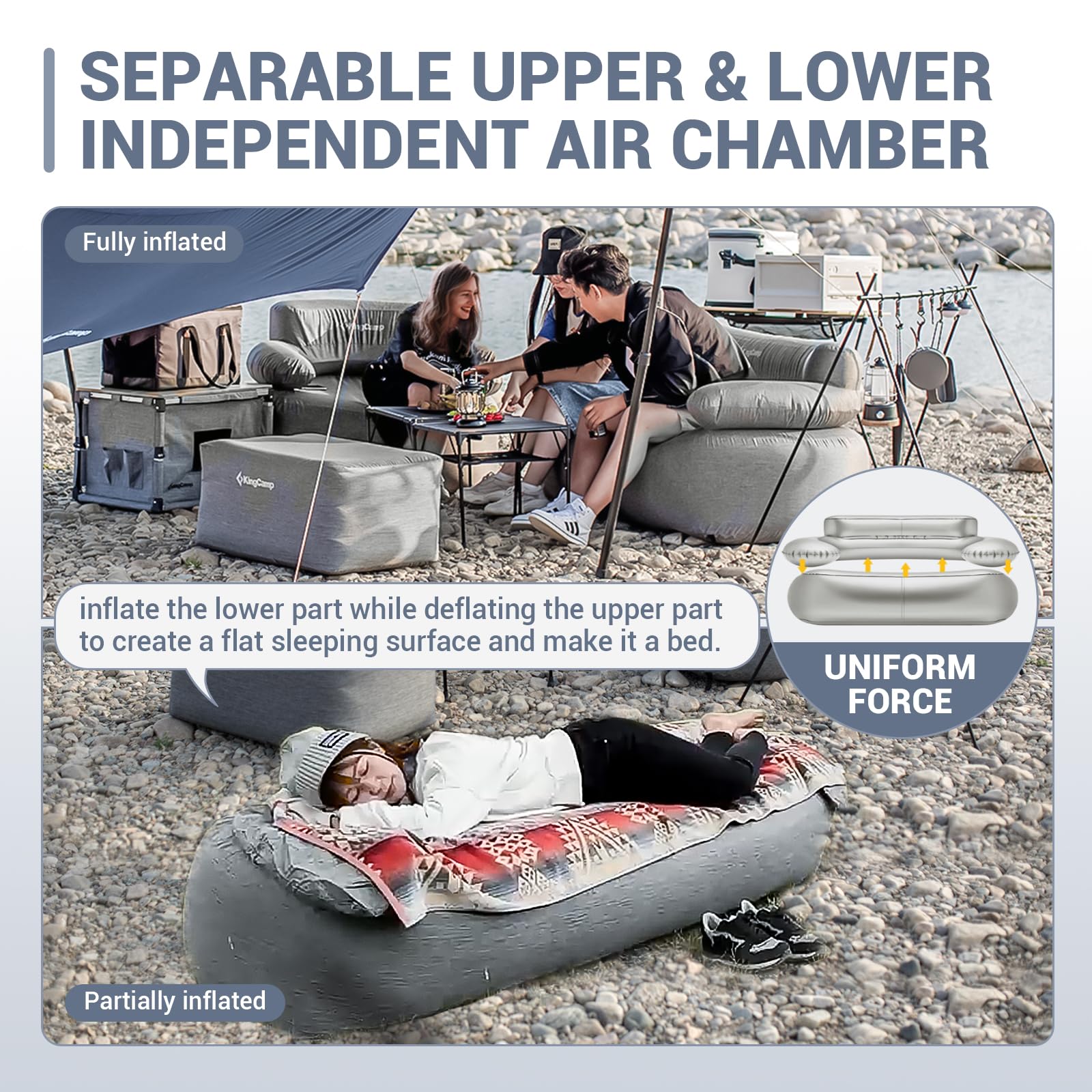 Foto 4 | Sofá Inflable Kingcamp Doble Para Acampar, 400 Kg - Venta Internacional.