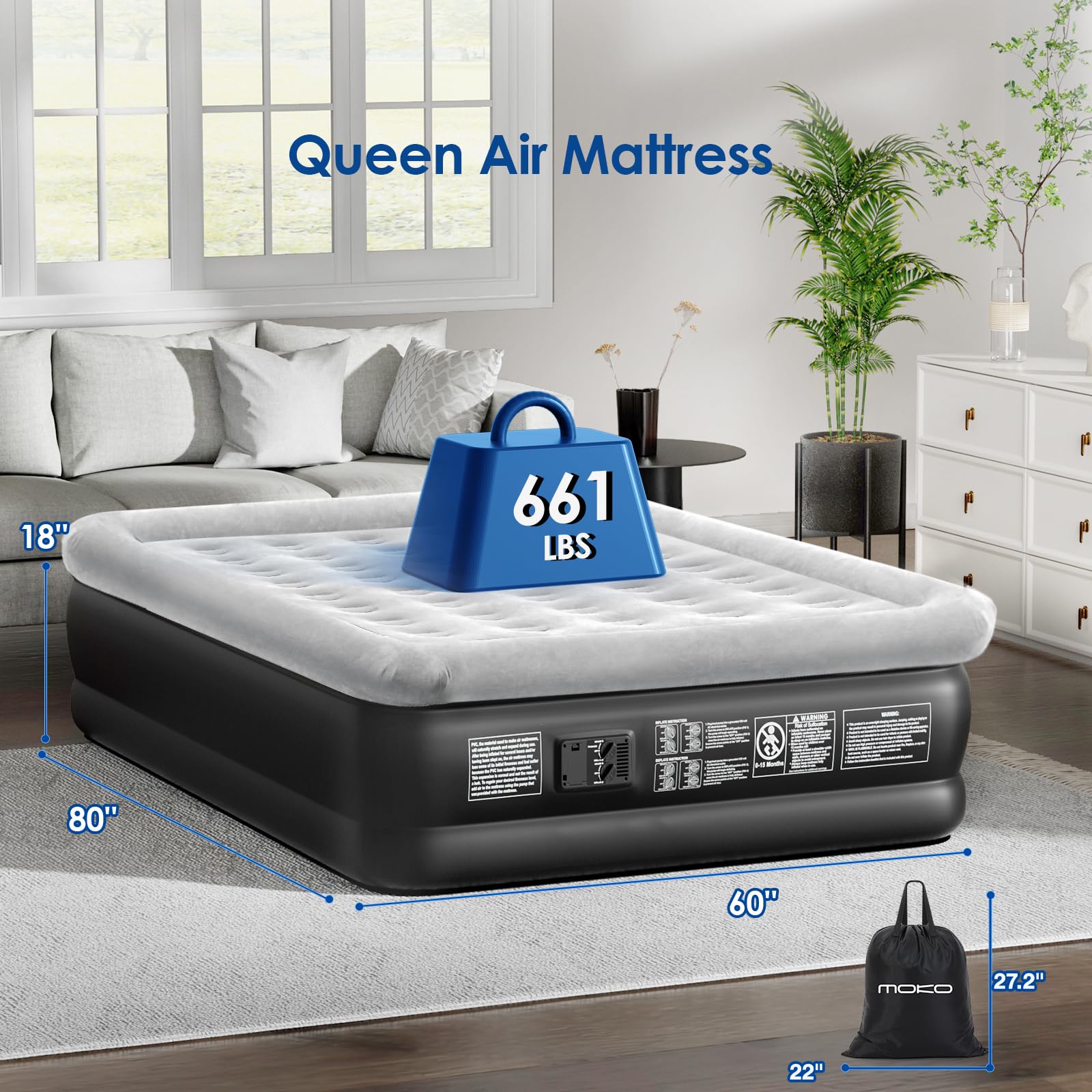 Foto 6 | Colchón Inflable Moko Queen Con Bomba Integrada De 18 Pulgadas - Venta Internacional.