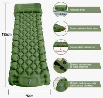 Foto 4 | Xtellar Colchoneta Acampar Ultraligera Portátil Con Almohada Color Verde