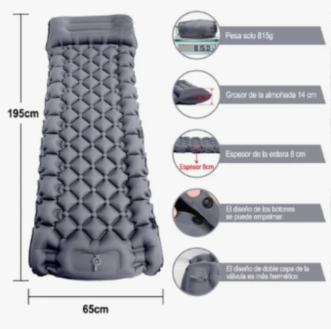 Foto 4 | Xtellar Colchoneta Acampar Ultraligera Portátil Con Almohada Color Gris Oscuro