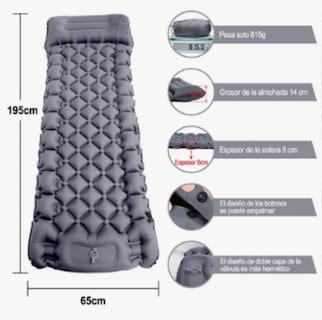 Foto 4 | Xtellar Colchoneta Acampar Ultraligera Portátil Con Almohada Color Gris Oscuro
