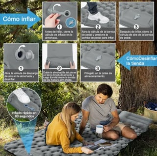 Foto 2 | Xtellar Colchoneta Inflable Doble Acampar Ultraligera Portáti Color Gris