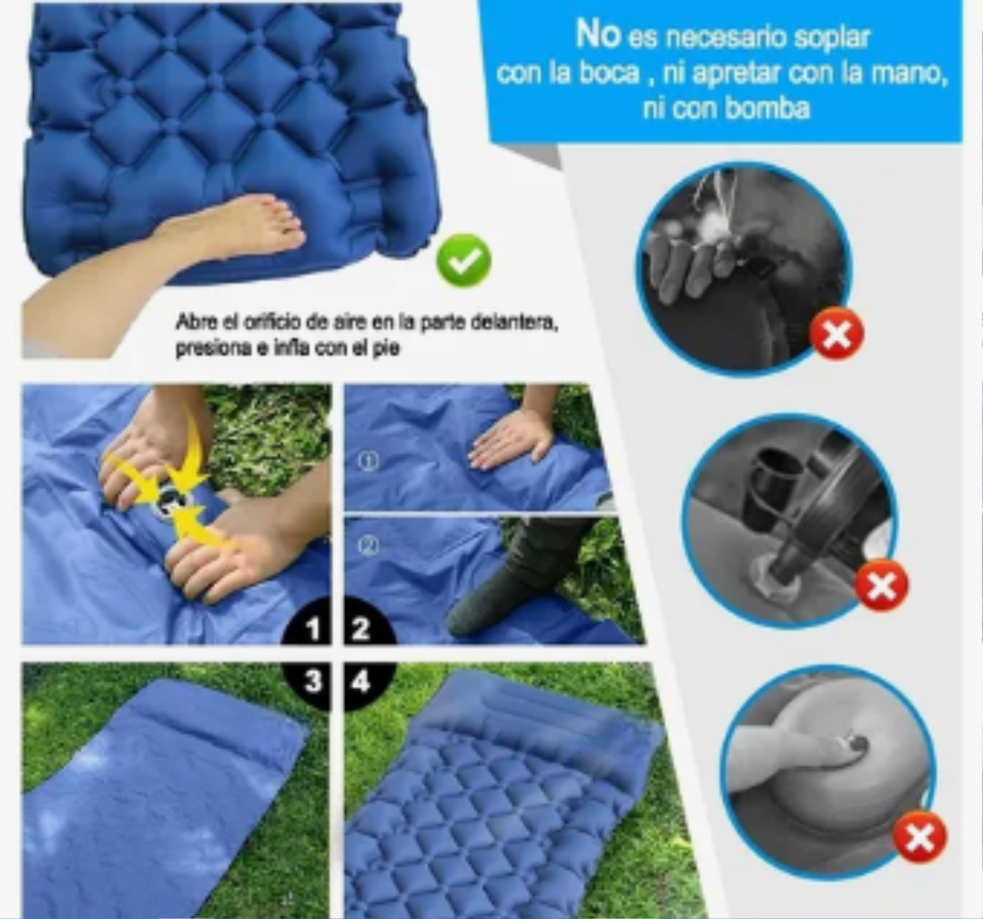 Foto 3 pulgar | Xtellar Colchoneta Acampar Ultraligera Portátil Con Almohada Color Azul