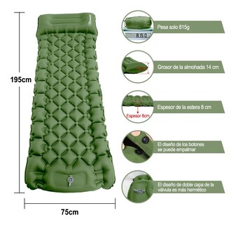 Foto 4 | Colchón Inflable Belug Portátil Ultraligero Para Acampar Verde