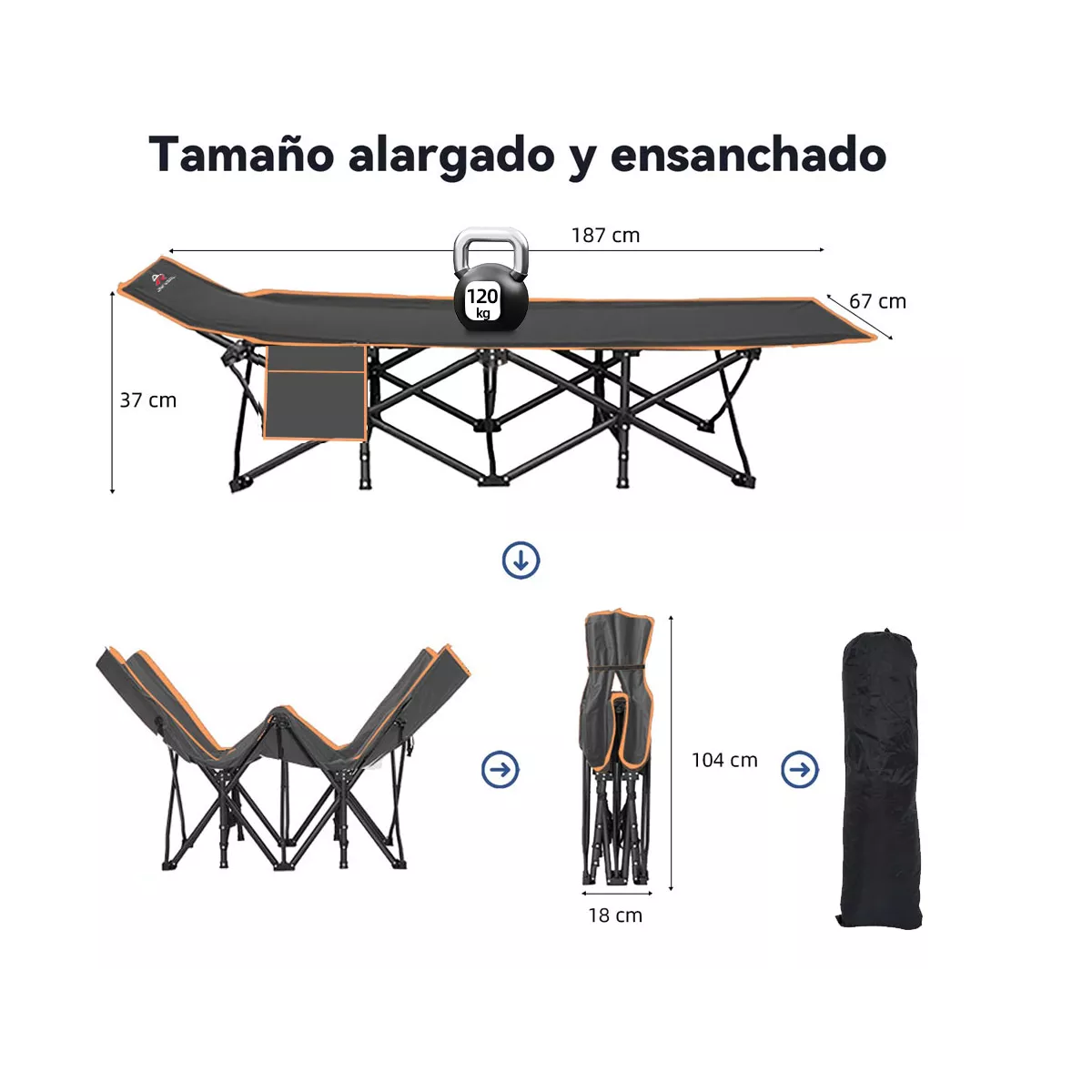 Foto 3 pulgar | Catre Plegable para Acampar Portátil Camping Eo Safe Imports Esi-14686 Gris