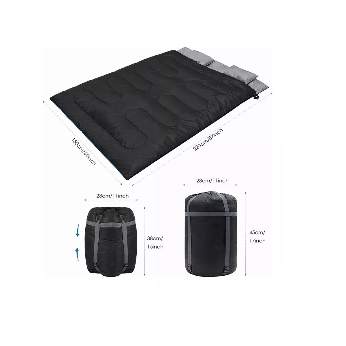 Foto 3 pulgar | Saco De Dormir Para Acampar Para 2 Personas Con 2 Almohadas Eo Safe Imports Esi-13905 Negro