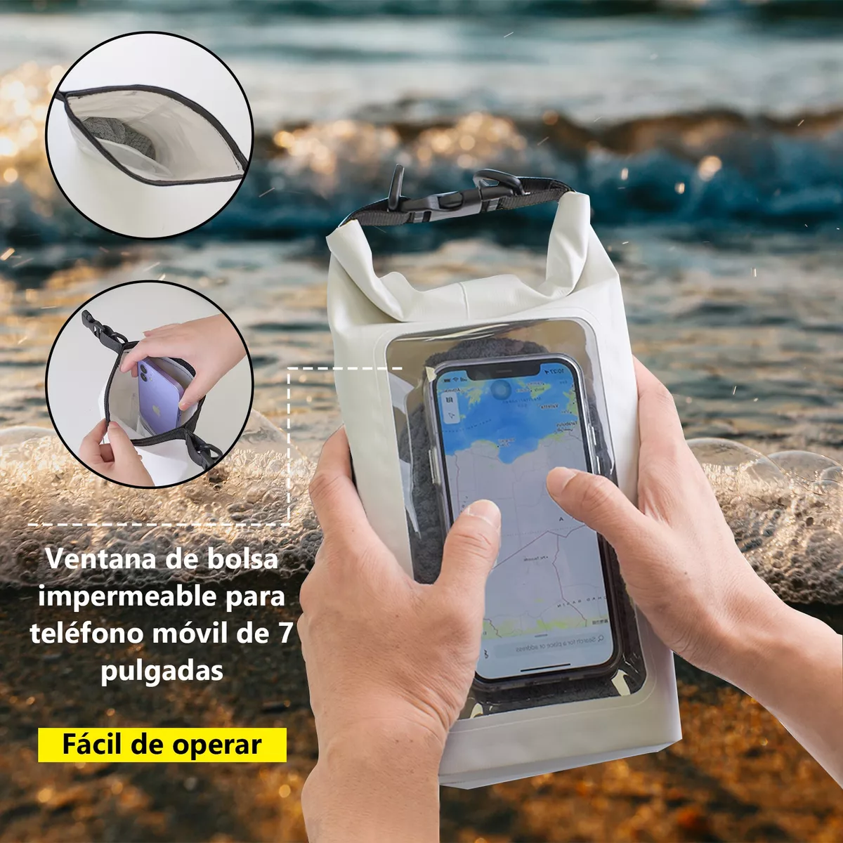 Foto 4 | Bolsa Seca 2 Litros Bolsa Impermeable Móvil De Playa Nadar Eo Safe Imports Esi-13870 Blanco