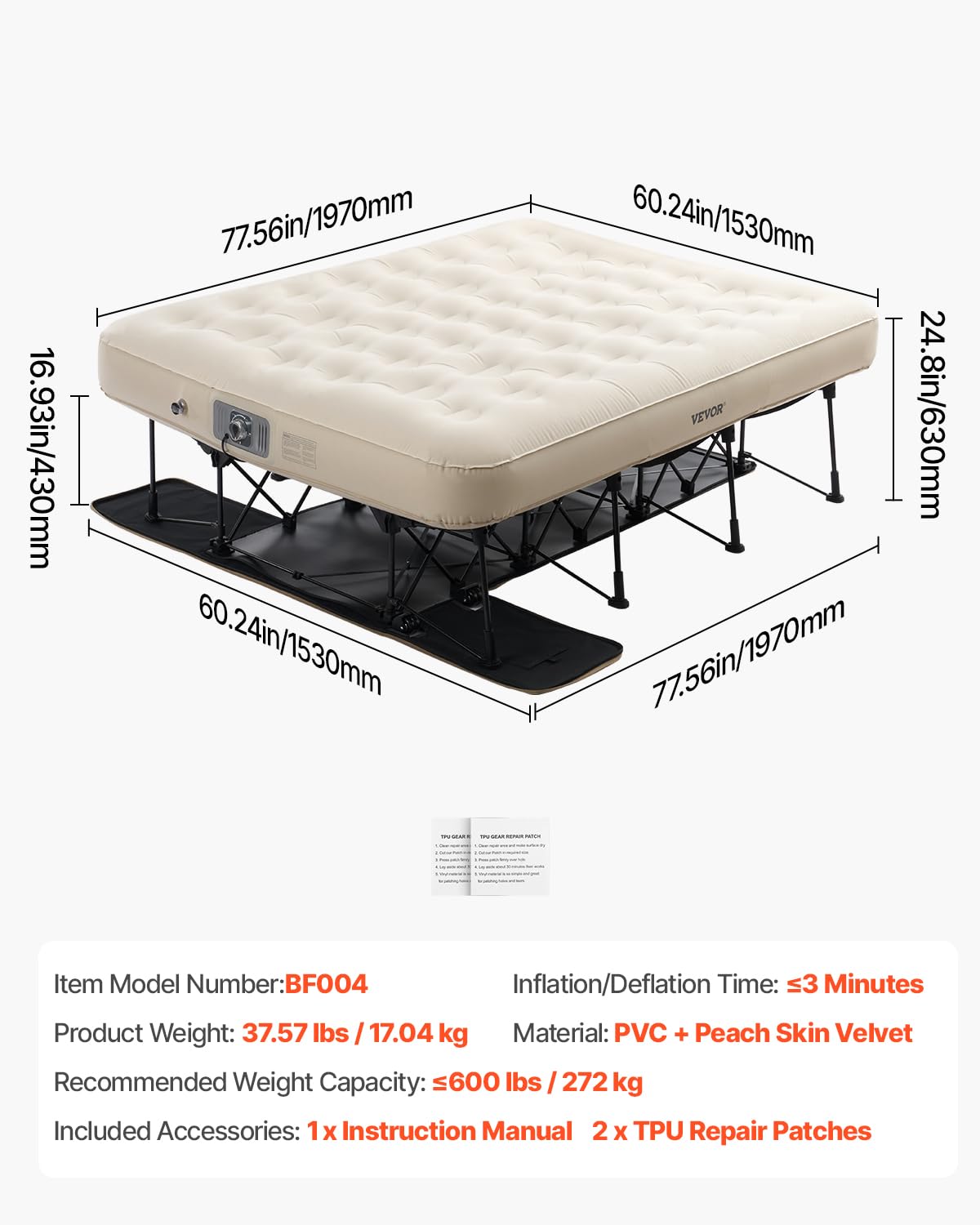 Foto 7 | Colchón Inflable Con Marco Vevor, Cuna De Camping Inflable Para 2 Personas - Venta Internacional.