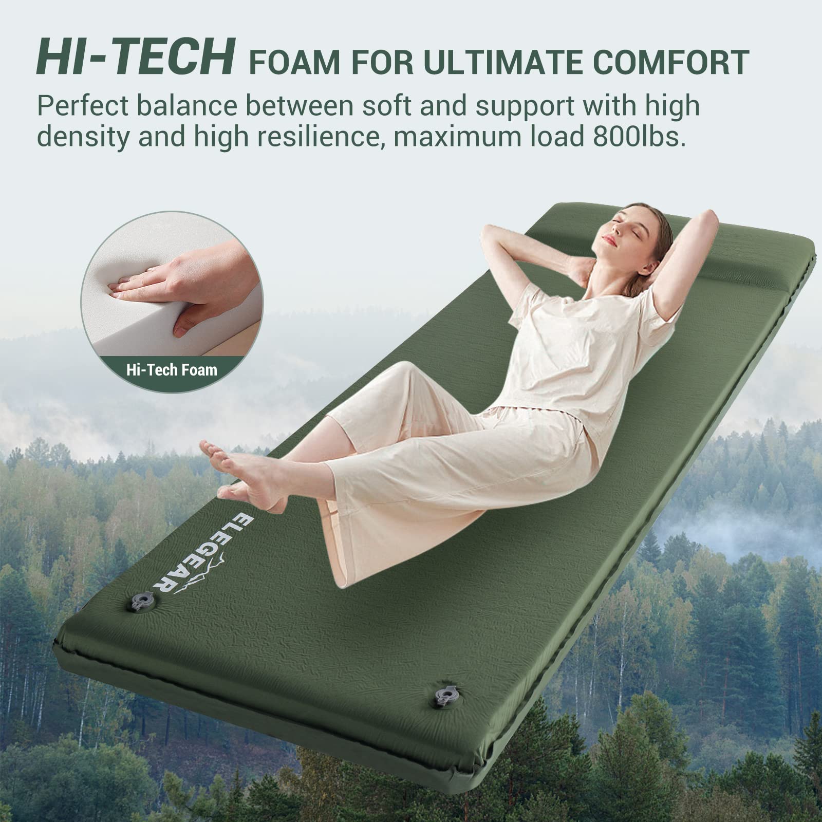 Foto 3 pulgar | Almohadilla Para Dormir Elegear, Autoinflable, De Espuma Viscoelástica De 3,1 Cm Con Almohada - Venta Internacional.