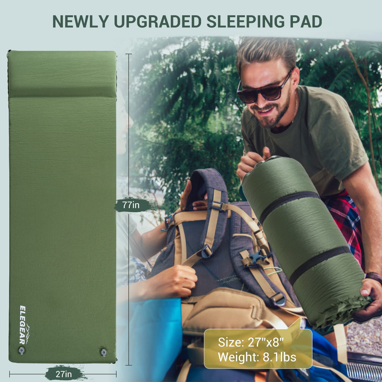 Foto 5 pulgar | Almohadilla Para Dormir Elegear, Autoinflable, De Espuma Viscoelástica De 3,1 Cm Con Almohada - Venta Internacional.