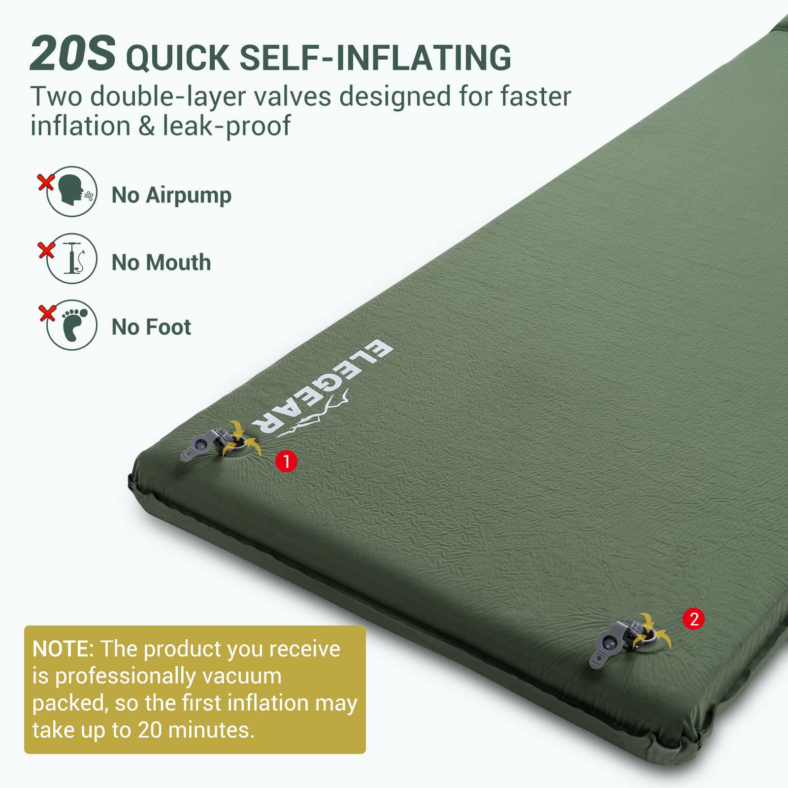 Foto 6 | Almohadilla Para Dormir Elegear, Autoinflable, De Espuma Viscoelástica De 3,1 Cm Con Almohada - Venta Internacional.