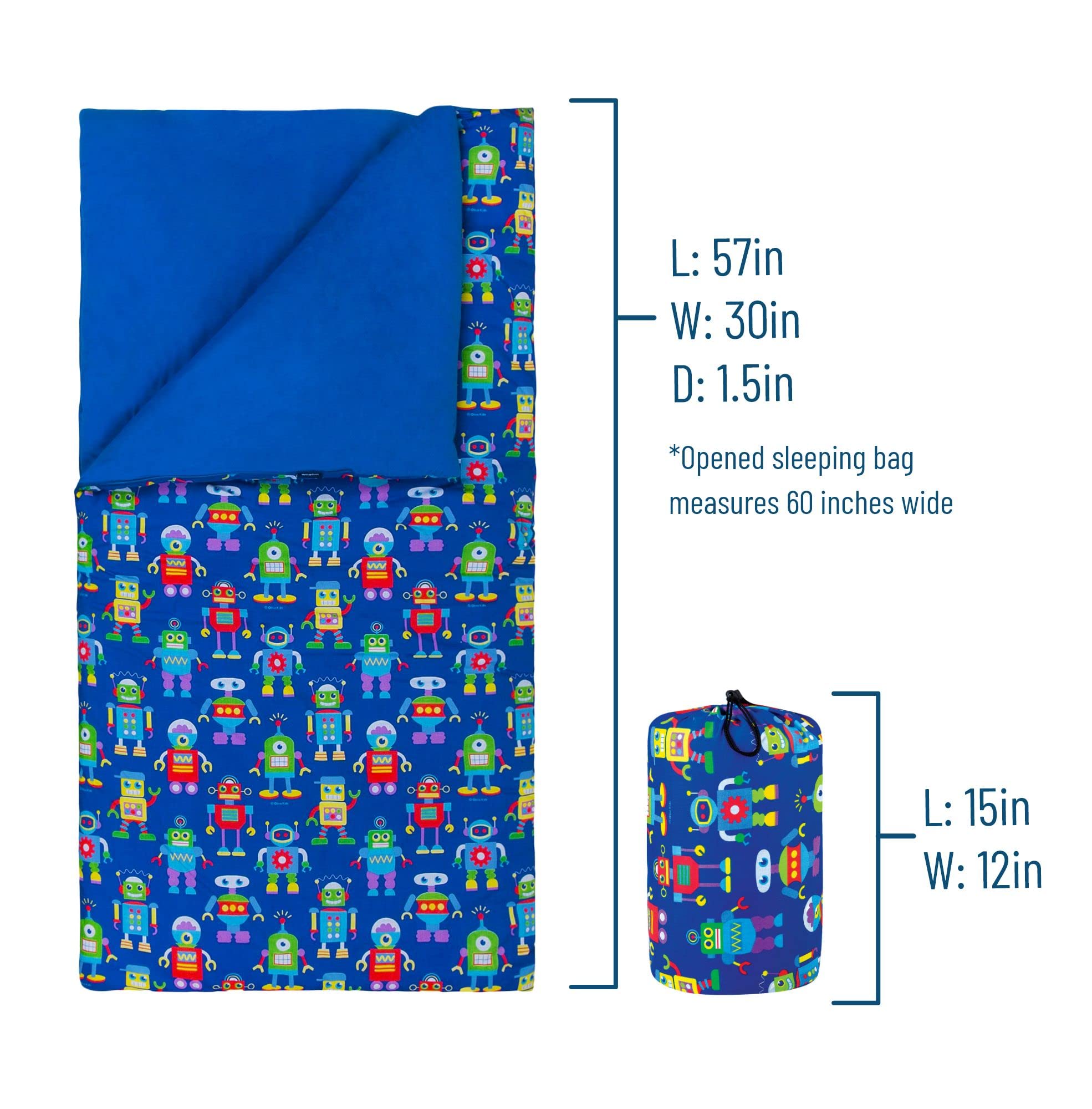 Foto 4 | Saco De Dormir Wildkin Kids Robots  Mezcla De Algodón  145 X 76 X 4 Cm - Venta Internacional.