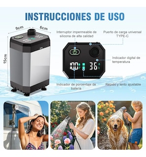 Foto 2 | Ducha Portátil Belug Para Camping Con Cargador Y Cabezal De Masaje Plata Negro
