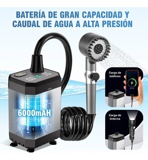 Foto 3 | Ducha Portátil Belug Para Camping Con Cargador Y Cabezal De Masaje Plata Negro