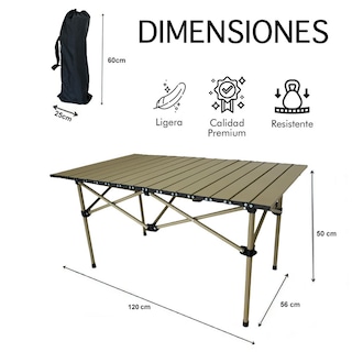 Foto 2 | Mesa De Jardin Camping Exterior Enrollable Resistente 120cm