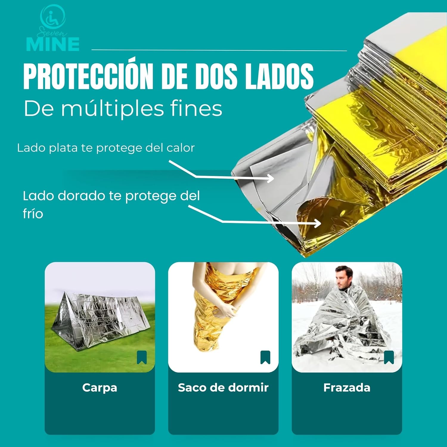 Foto 5 | 3 Mantas Termicas De Supervivencia De Emergencia De 12 Micras | Aluminizada