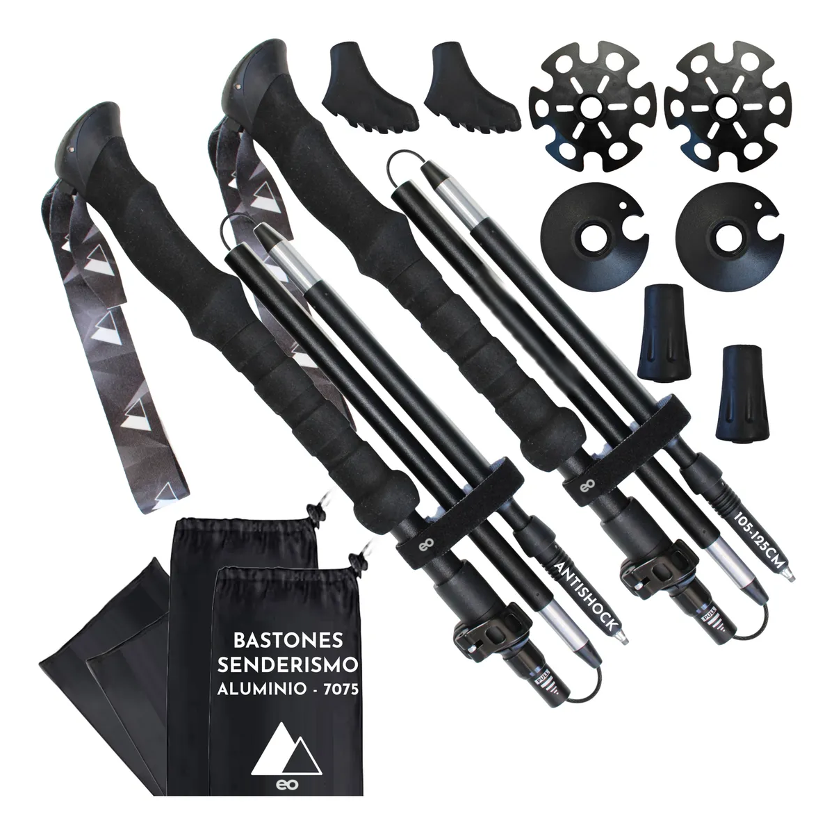 Foto 3 pulgar | Bastones Senderismo Ajustables Aluminio Plegables, Mango Eva 2 Pzas. Eo Safe Imports Esi-18950 Negro