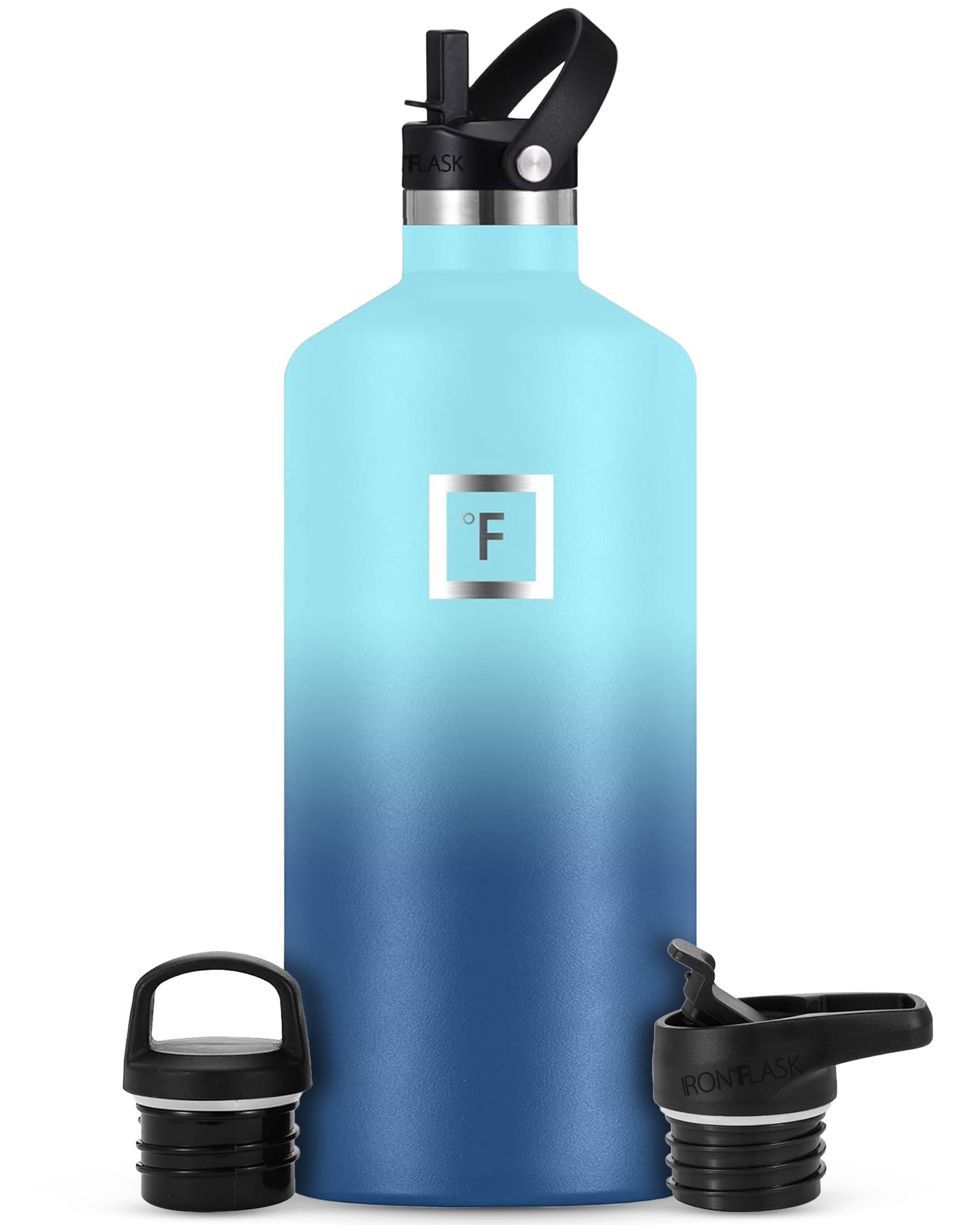 Botella De Agua Iron °flask Para Acampar Y Senderismo De 1,9 L Con 3 Tapas, Color Azul - Venta Internacional.