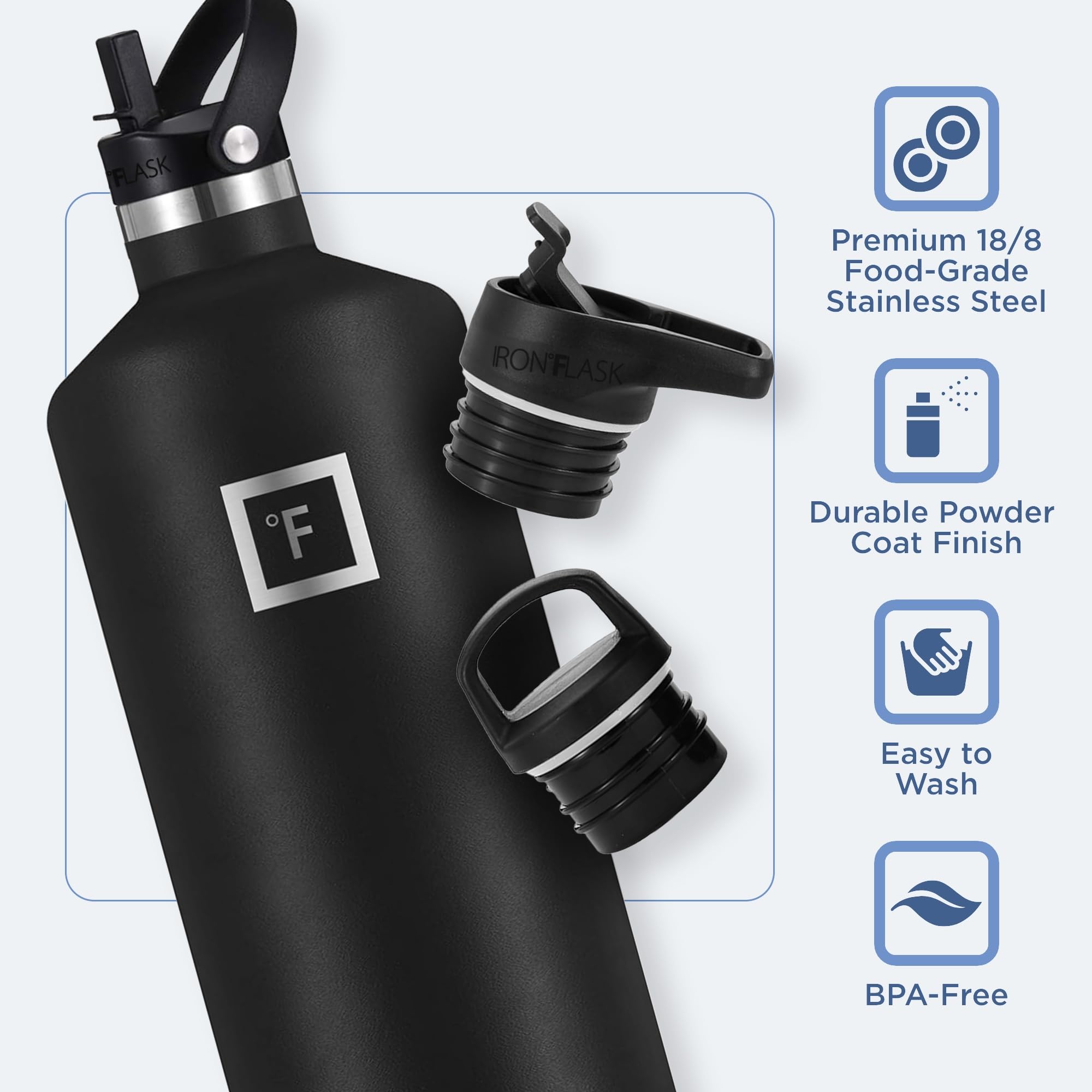 Foto 6 pulgar | Botella De Agua Iron °flask Para Acampar Y Senderismo De 1,9 L Con 3 Tapas, Color Azul - Venta Internacional.