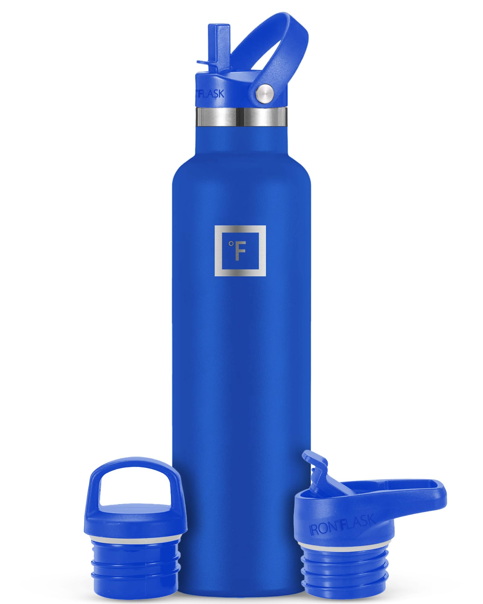 Botella De Agua Iron °flask Para Acampar Y Senderismo, 700 Ml, Color Cobalto Con 3 Tapas - Venta Internacional.