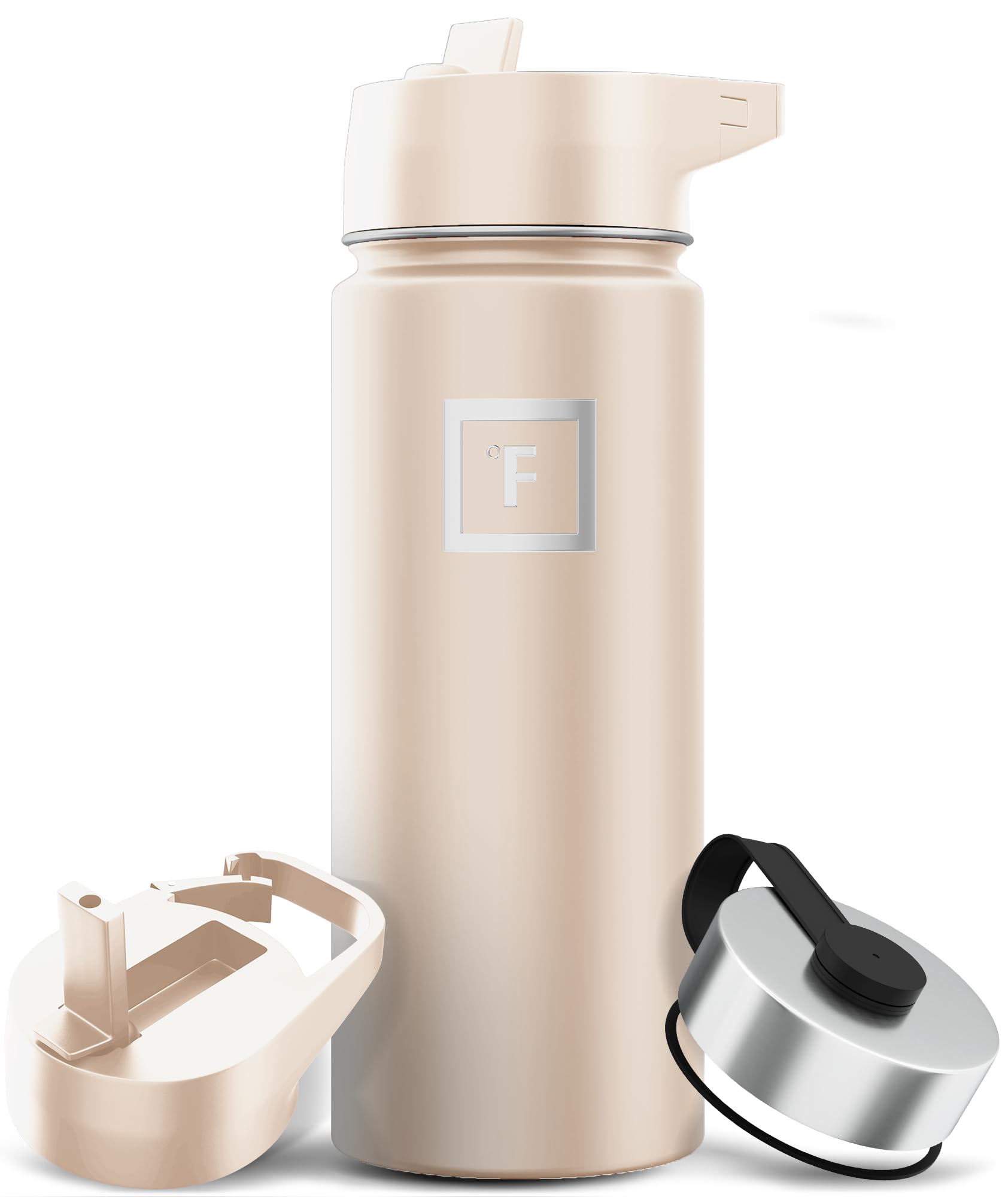 Botella De Agua Iron °flask Para Acampar Y Hacer Senderismo, 530 Ml, Arena Con 3 Tapas - Venta Internacional.