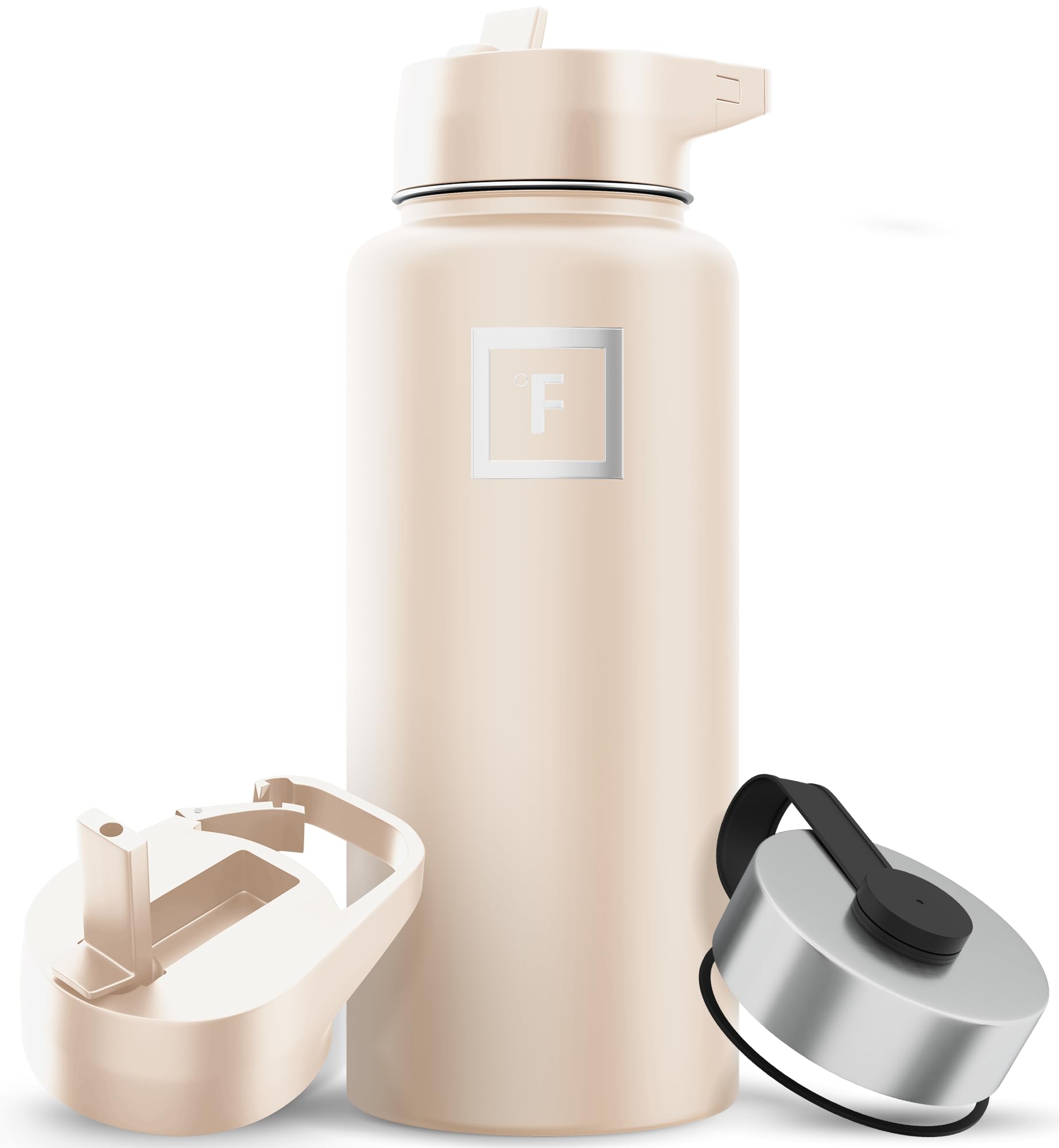 Botella De Agua Iron °flask Para Acampar Y Hacer Senderismo, 960 Ml, Arena Con 3 Tapas - Venta Internacional.