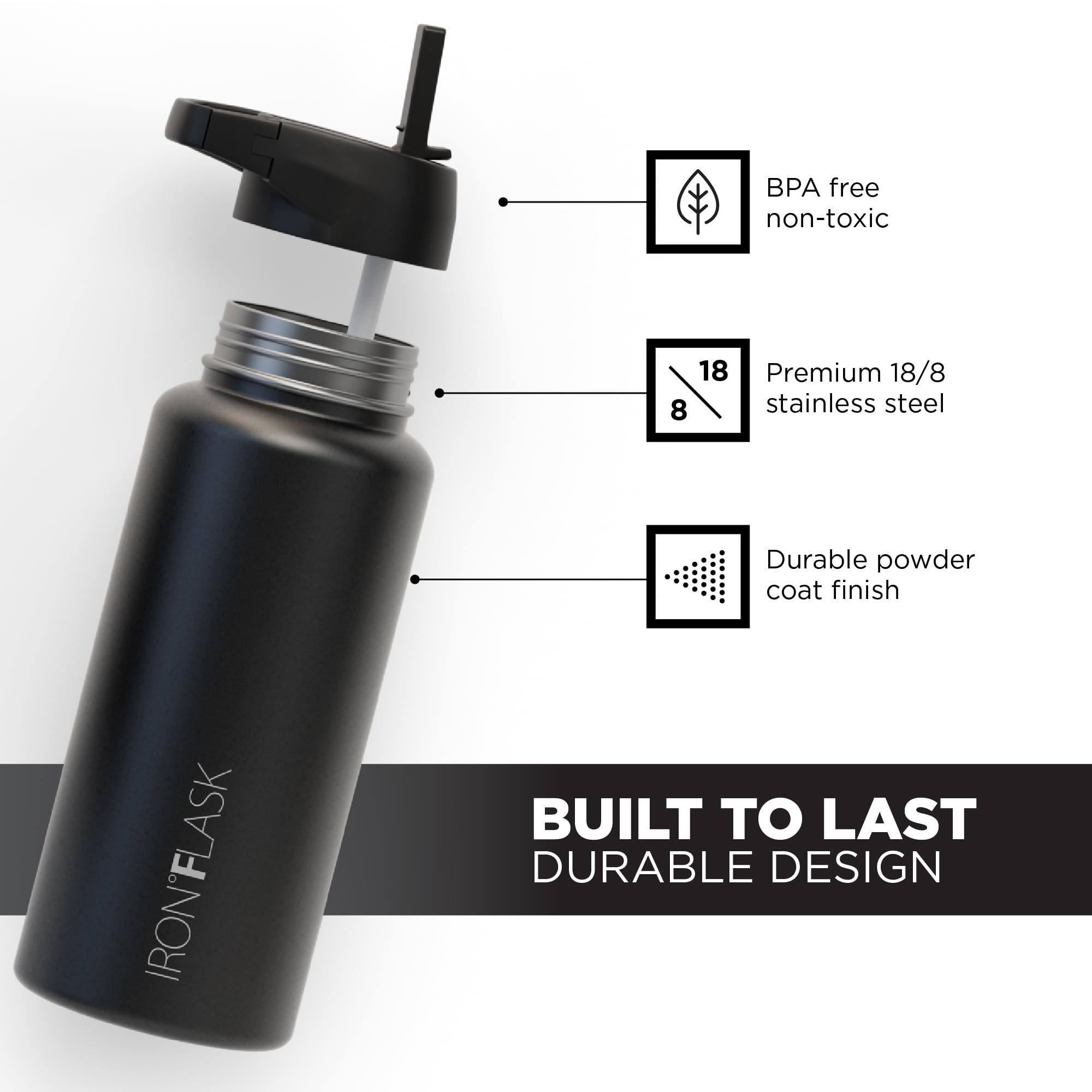 Foto 5 pulgar | Botella De Agua Iron °flask Para Acampar Y Senderismo, 960 Ml, Color Negro Medianoche - Venta Internacional.