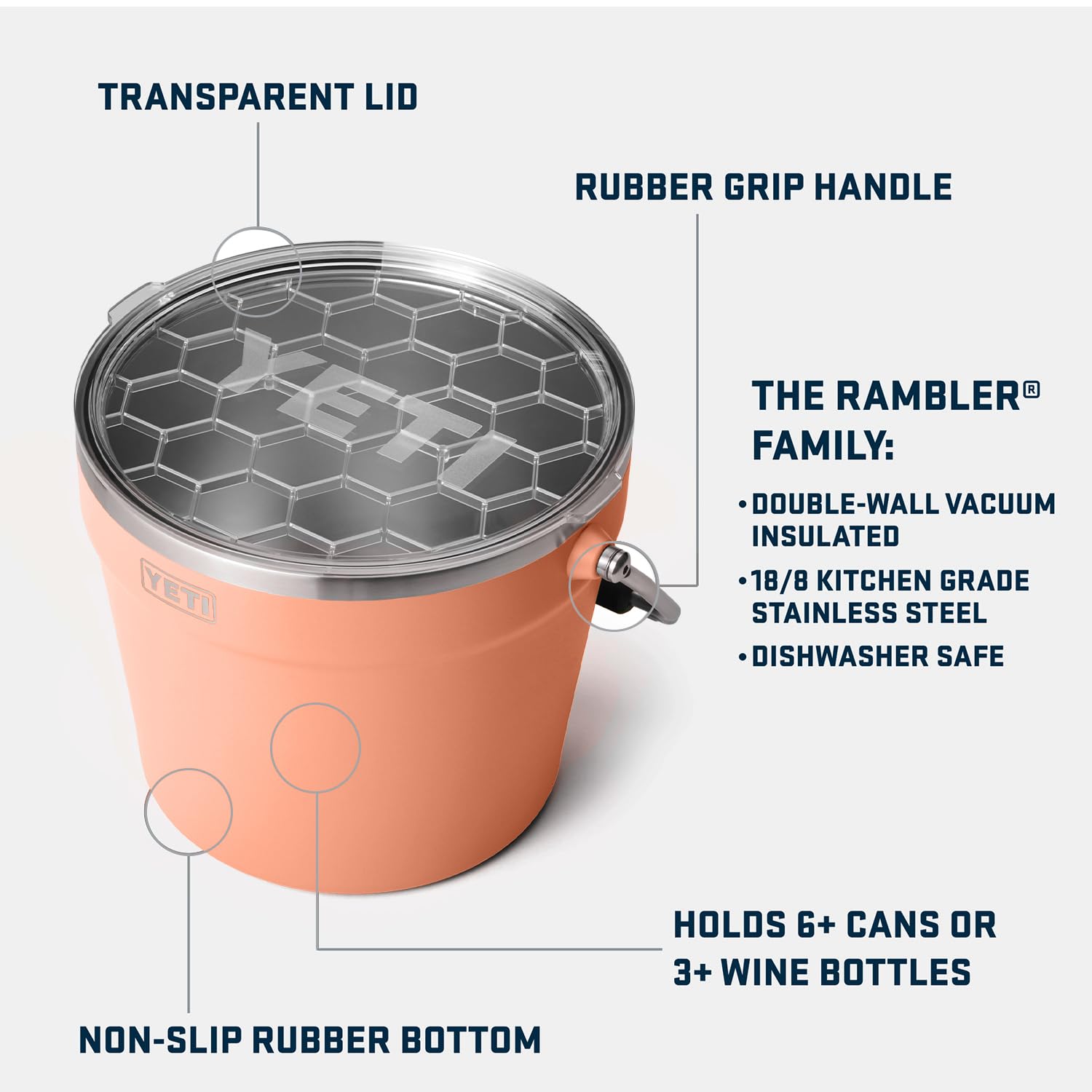 Foto 3 pulgar | Cubo Para Bebidas Yeti Rambler Lowcountry Peach, 7,5 L, Acero Inoxidable - Venta Internacional.