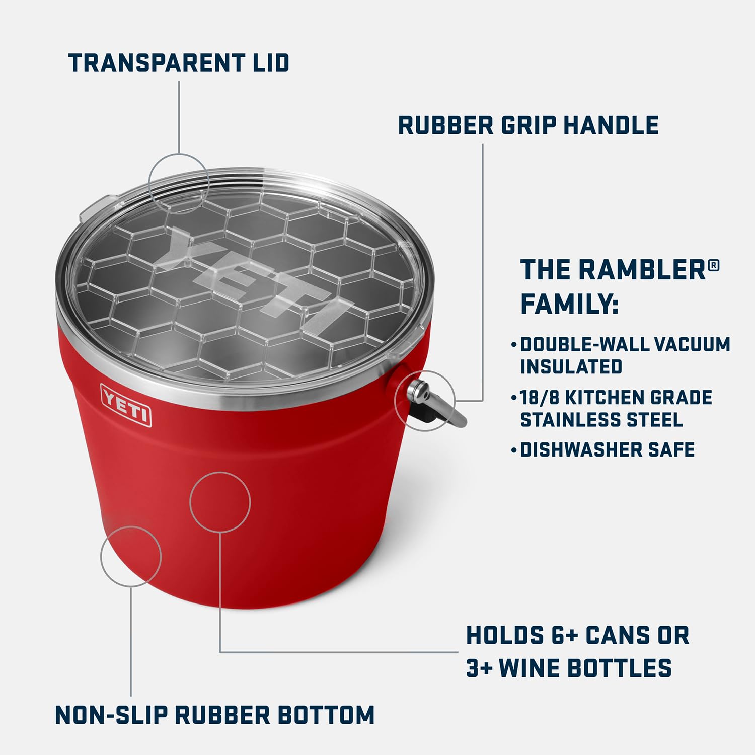 Foto 3 pulgar | Cubo Para Bebidas Yeti Rambler Rescue Red De Acero Inoxidable 18/8 - Venta Internacional.